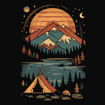 Highking and camping t-shirt design vector.