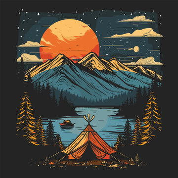 Highking and camping t-shirt design vector.