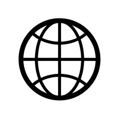 Poster - A minimalist vector icon displays a globe represented by a circle intersected with curved and straight lines to depict continents