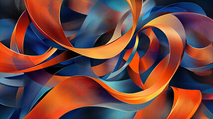 Poster - Abstract Swirling Orange and Blue Digital Art A Symphony of Curves and Hues