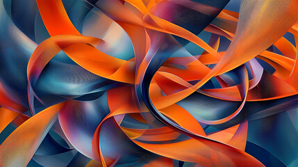 Poster - Abstract artwork featuring vibrant orange and blue flowing ribbons creating a dynamic composition