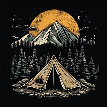 Highking and camping t-shirt design vector.