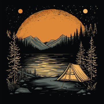 Highking and camping t-shirt design vector.