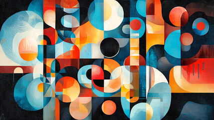 Poster - Abstract Geometric Composition with Vibrant Colors and Organic Shapes
