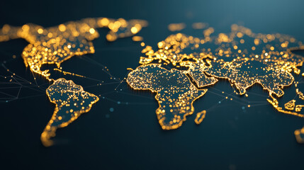 Poster - digital world map with glowing connections and points of light
