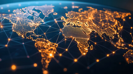 Aufkleber - digital world map with glowing connections and network lines