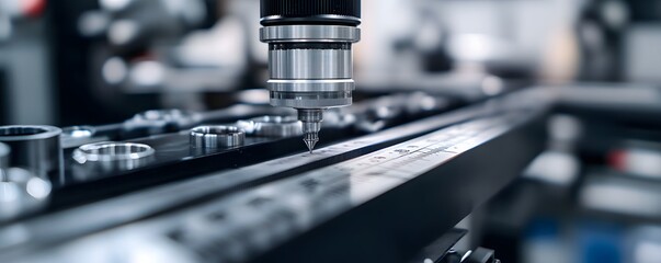 Poster - Close-up view of a precision tool in a manufacturing setting, showcasing the intricate details of the machinery and components involved in modern industrial processes.