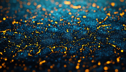 Poster - Vibrant blue and gold particles create mesmerizing abstract background
