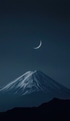 Wall Mural - A mountain with a crescent moon in the sky