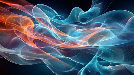 Poster - Abstract Flowing Forms Digital Art  Intricate Blue and Orange Wave Patterns