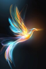 Poster - A digital phoenix flying out of a glowing calligraphy brush stroke.