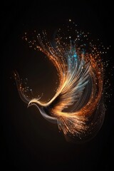 Poster - A digital phoenix flying out of a glowing calligraphy brush stroke.