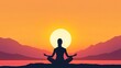 © Minom - Serene silhouette of a person meditating at sunset by a tranquil lake surrounded by mountains