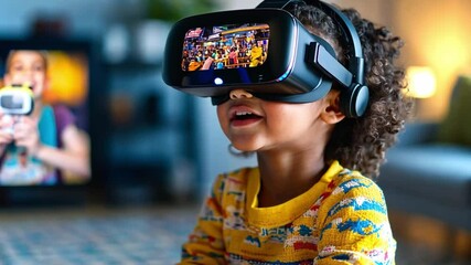 Poster - Child exploring virtual reality in a cozy living room