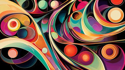 Poster - Abstract Swirling Colorful Design with Overlapping Circles and Organic Shapes
