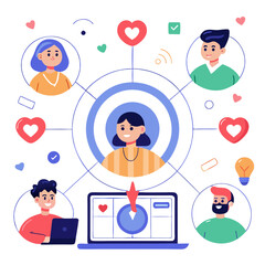 Poster - Visual representation highlights the concept of precise targeting with various audience profiles surrounding a central figure
