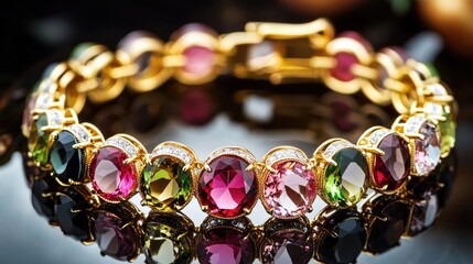 Poster - A vibrant tourmaline gemstone bracelet featuring a mix of colorful stones set in a delicate gold band.