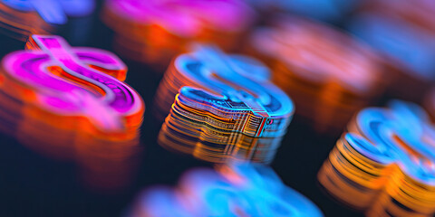 Poster - Illuminated Stacks of Dollar Sign Symbols