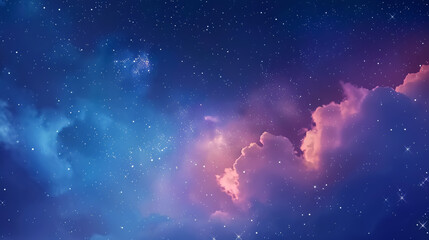 Wall Mural - night sky with stars, clouds, nebula, and galaxy. landscape with gradient blue and purple colorful c