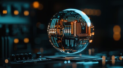 Aufkleber - A futuristic globe made of holographic circuits, symbolizing energy innovation