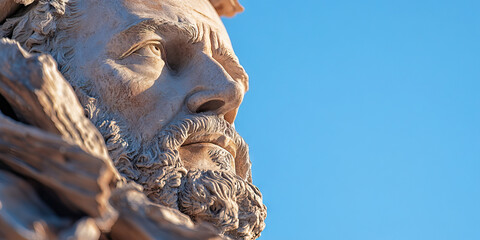 Poster - Close-up of Stone Bust Against Blue Sky
