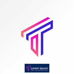 Poster - Logo design graphic concept creative premium vector stock image top sell initial T font double line out 3D view to monogram typography media tech brand