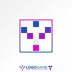 Poster - Logo design graphic concept creative premium vector stock image top sell initial T font on negative space square monogram typography media tech brand