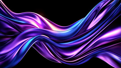 Poster - Abstract Purple and Blue Iridescent Fabric Flowing Dynamically in Dark Background
