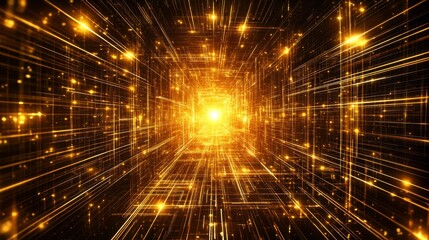 Wall Mural - gold particles and lines are set against a black background in an abstract design
