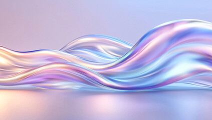 Poster - Abstract iridescent waves flowing in pastel colors, digital art, 3D rendering, smooth curves, flowing liquid, colorful texture, vibrant hues, elegant design, modern art