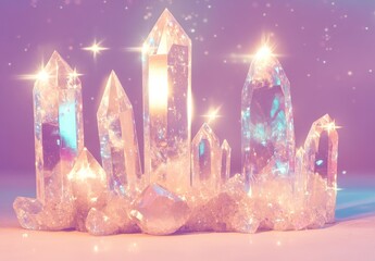 Wall Mural - the background is an abstract depiction of crystals in pink, purple, and blue hues