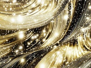 Wall Mural - golden particles of light undulate across a black backdrop