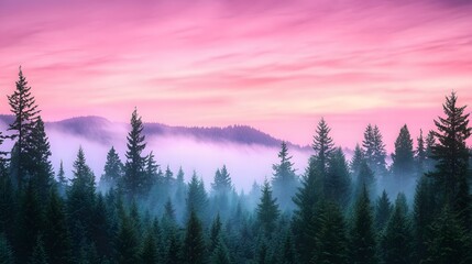 Poster - Serene sunrise over tranquil wilderness forest landscape nature photography peaceful view