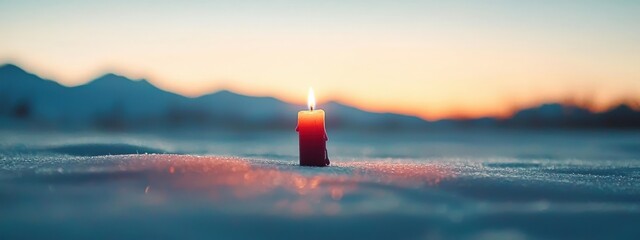 Wall Mural - Photograph of a single candle lit, representing hope for global unity