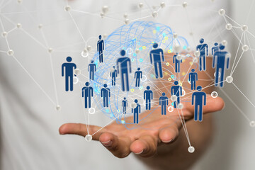 Poster - Global network. Blockchain. 3D illustration. Neural networks and artificial intelligence. Abstract