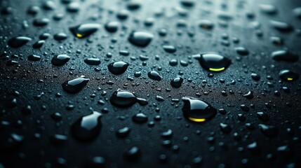 Poster - Delicate droplets create an intricate pattern on a smooth surface, reflecting light beautifully. The scene evokes a serene atmosphere, inviting contemplation and wonder about nature's details