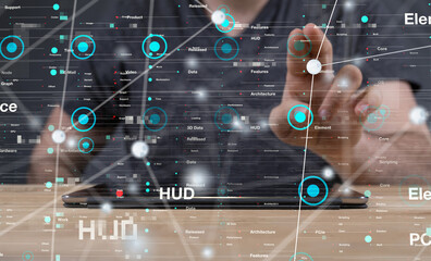 Fototapete - Neural network 3D illustration. Big data and cybersecurity