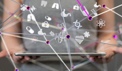 Leinwandbilder -  Ui icon medical in hospital with medical technology network concept - 3d