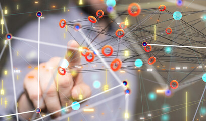 Poster - Global network. Blockchain. 3D illustration. Neural networks and artificial intelligence. Abstract