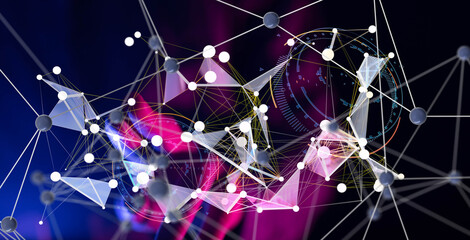 Aufkleber - Neural network 3D illustration. Big data and cybersecurity