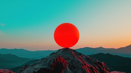 Poster - A glowing red orb symbolizing unity floating above a mountain landscape.