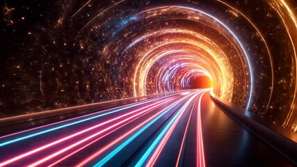 Wall Mural - speeding through a neon light tunnel with futuristic motion blur.