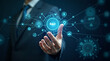 © HaJung - Exploring the Future: Hand Interacting with Holographic R&D Device Showcasing Innovation and Technological Advancements for Business Solutions in Empty Space
