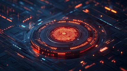 Poster - A cyber-tech fingerprint scanner glowing on a dark digital background, symbolizing personal data security and identity verification