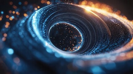 Poster - A captivating digital space tunnel filled with a swirling hypnotic flow of glowing blue particles creating a surreal and immersive cosmic experience