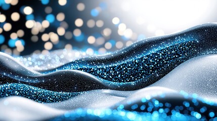 Fototapete - Captivating abstract image featuring vibrant blue glowing waves swirling and cascading to suggest the dynamic flow of digital data in a futuristic mystical setting