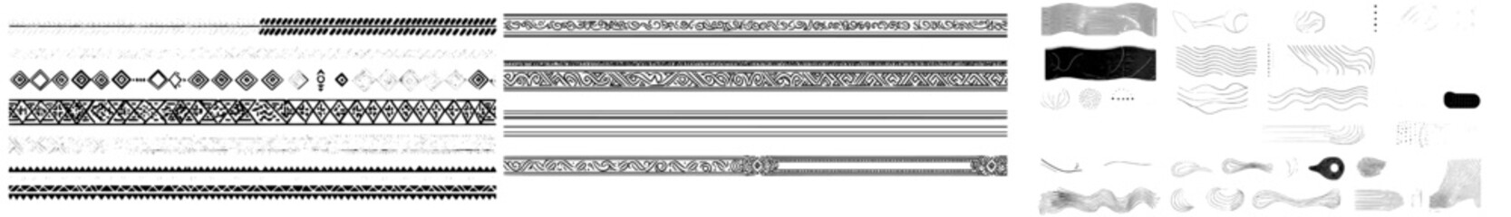 Poster - This hand drawn set includes various modern line borders, such as lines, borders, underlines, and pencil strokes, along with drawing dividers, all forming a unique doodle design that blends geometric