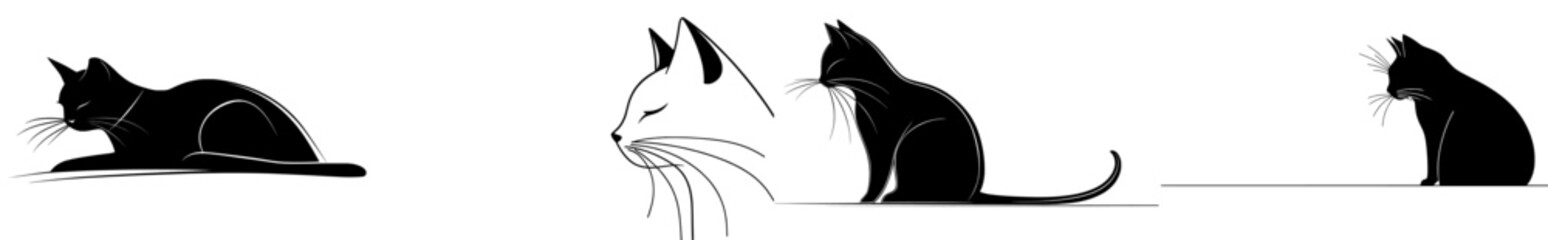 Poster - A single line drawing of a cat, presented in black and white monochrome, forms a continuous illustration of a domestic pet