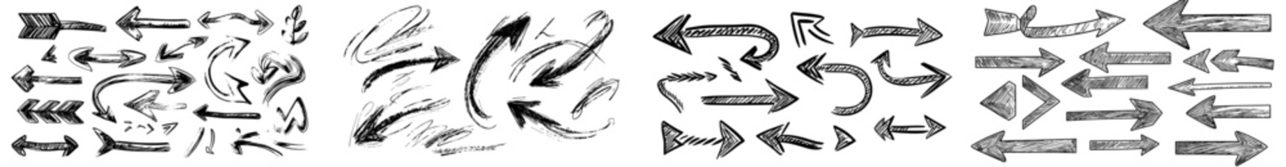 Various green curved arrows drawn by hand set against a white backdrop