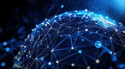 Fototapete - A clean and visually striking depicting a complex interconnected digital network with a futuristic blue hued aesthetic